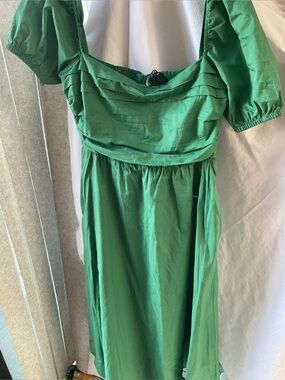 O P T Green Puff Sleeve Kids Dress